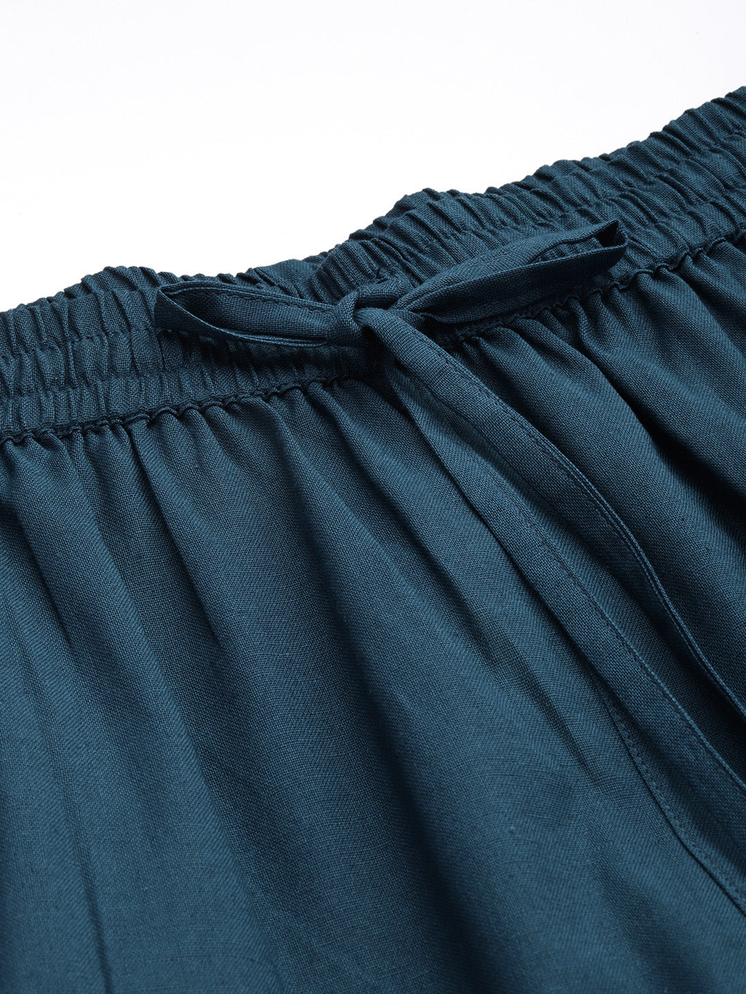 Blue Solid Pleated Cigarette Trousers