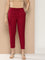 Red Solid Pleated Cigarette Trousers