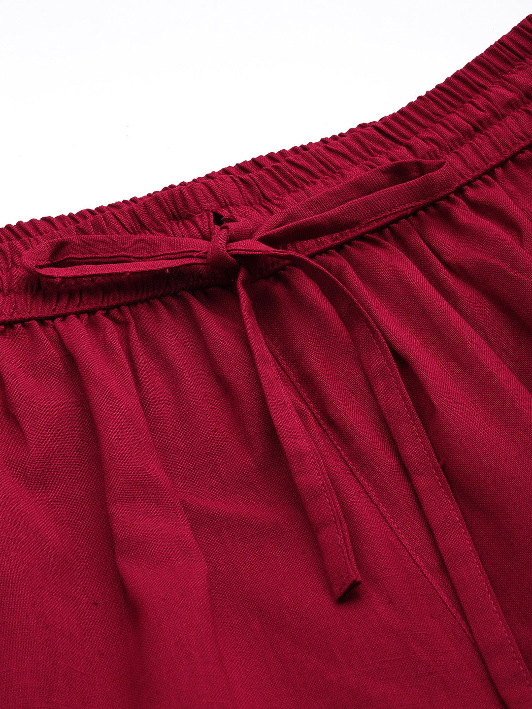 Red Solid Pleated Cigarette Trousers