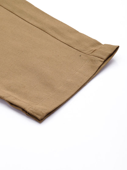 Khaki Solid Pleated Cigarette Trousers