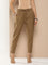 Khaki Solid Pleated Cigarette Trousers