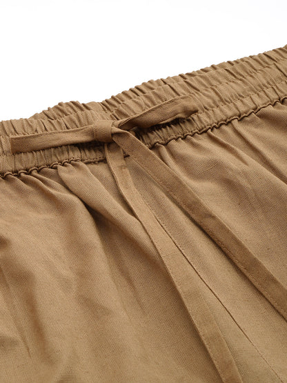 Khaki Solid Pleated Cigarette Trousers