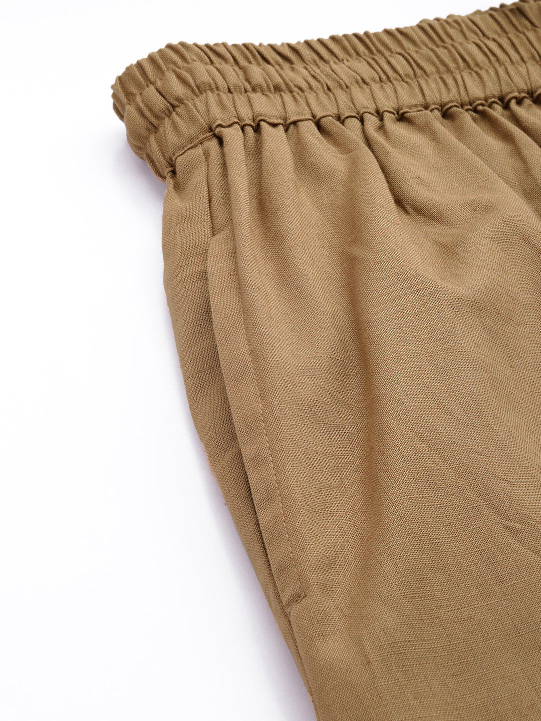 Khaki Solid Pleated Cigarette Trousers