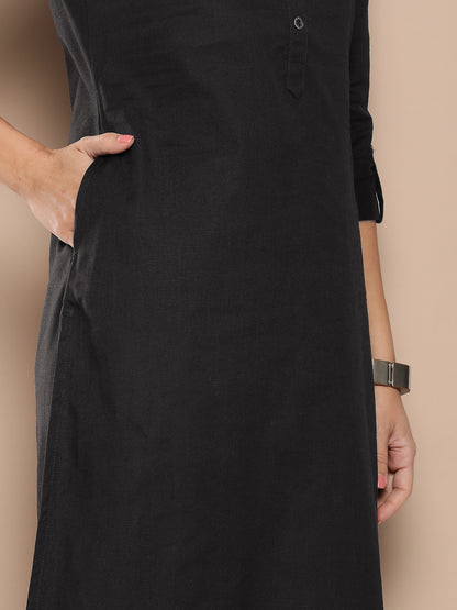 Black Mandarin Collar Kurta