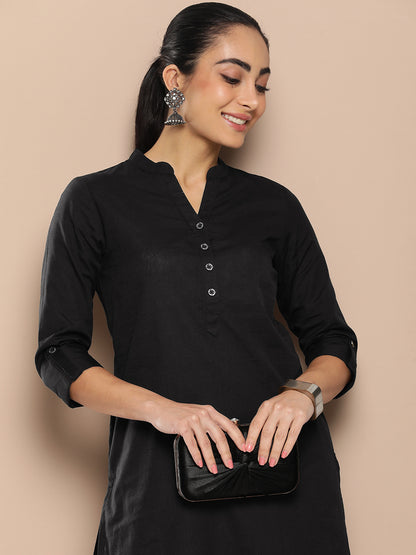 Black Mandarin Collar Kurta