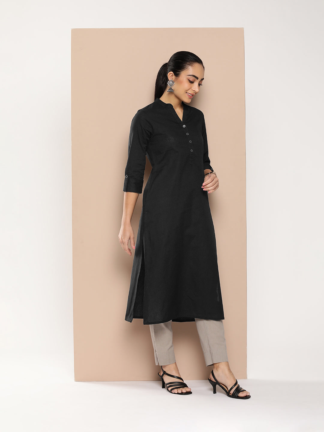 Black Mandarin Collar Kurta