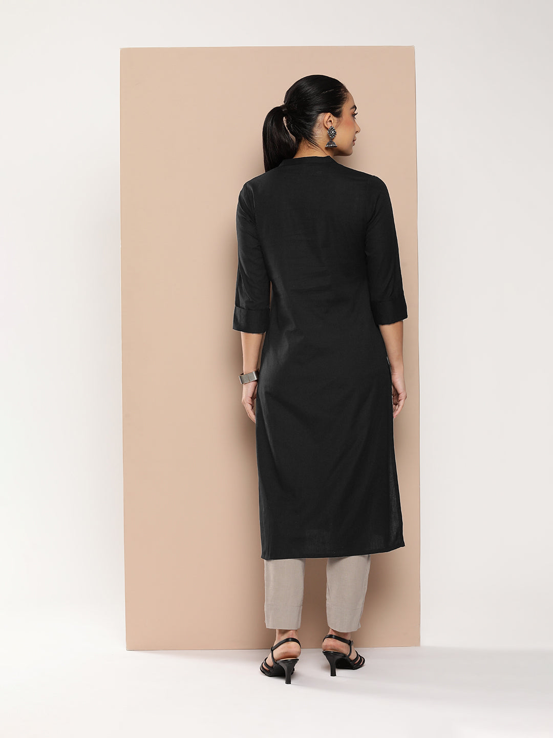 Black Mandarin Collar Kurta