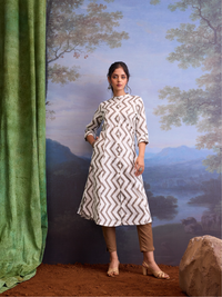 Beige Chevron Printed Princess Cut Kurta