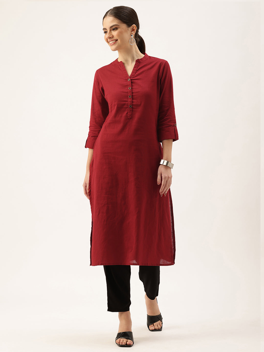 Red Mandarin Collar Kurta