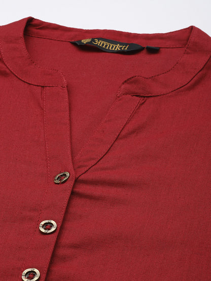 Red Mandarin Collar Kurta