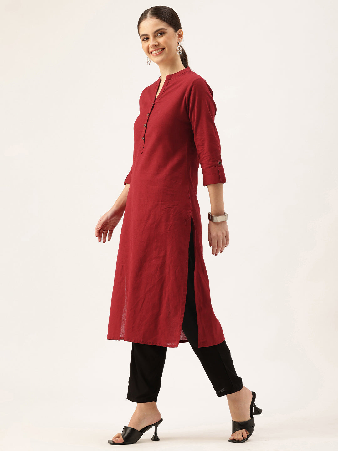 Red Mandarin Collar Kurta