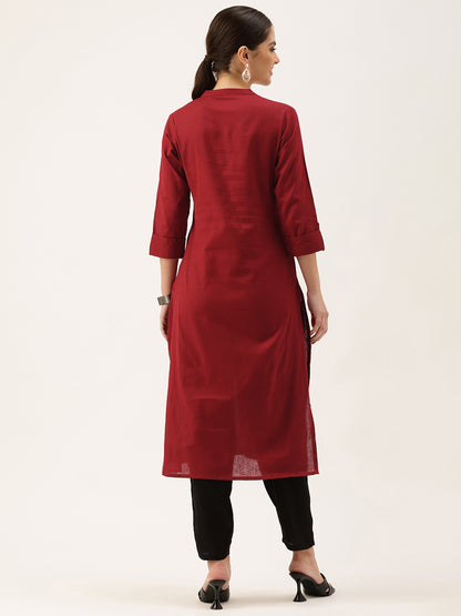 Red Mandarin Collar Kurta