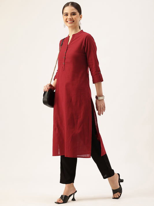 Red Mandarin Collar Kurta