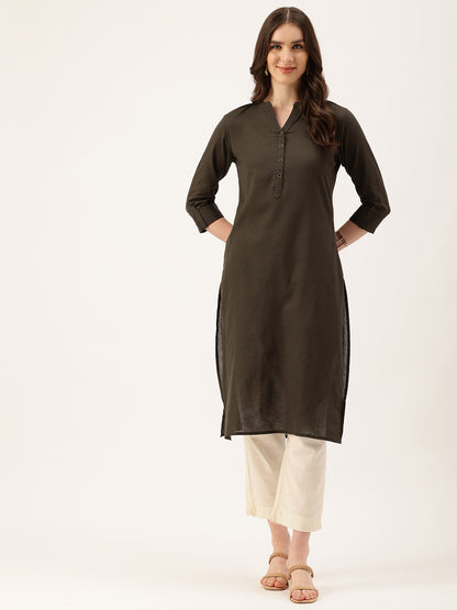 Green Mandarin Collar Kurta