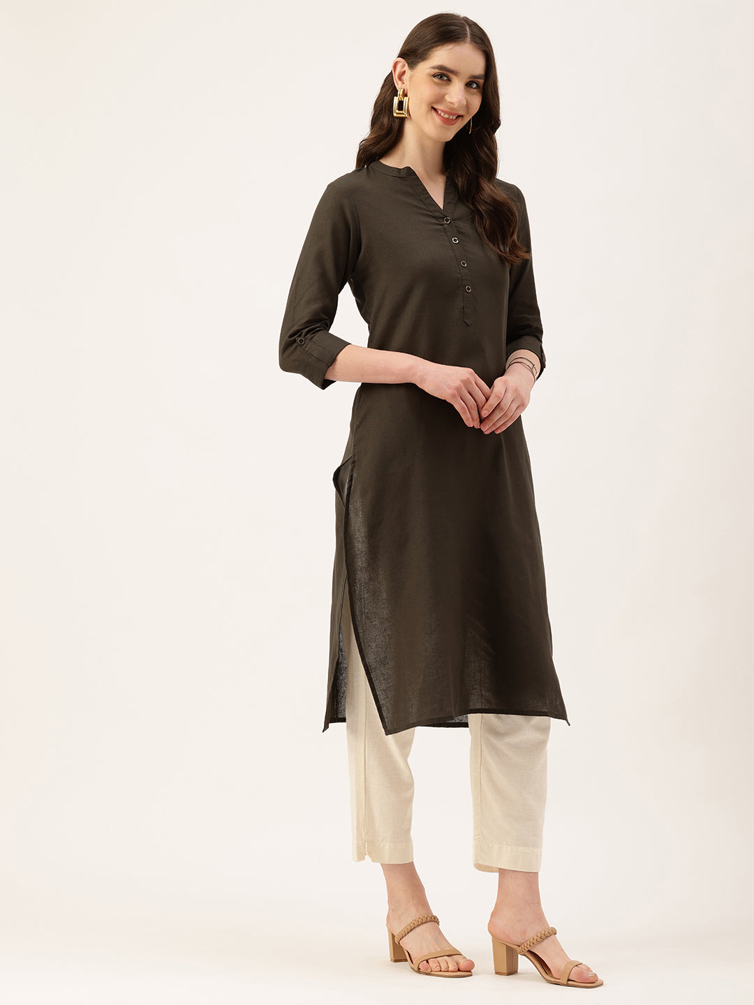 Green Mandarin Collar Kurta