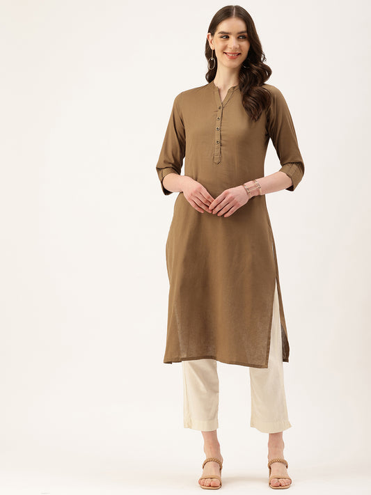 Khaki Mandarin Collar Kurta