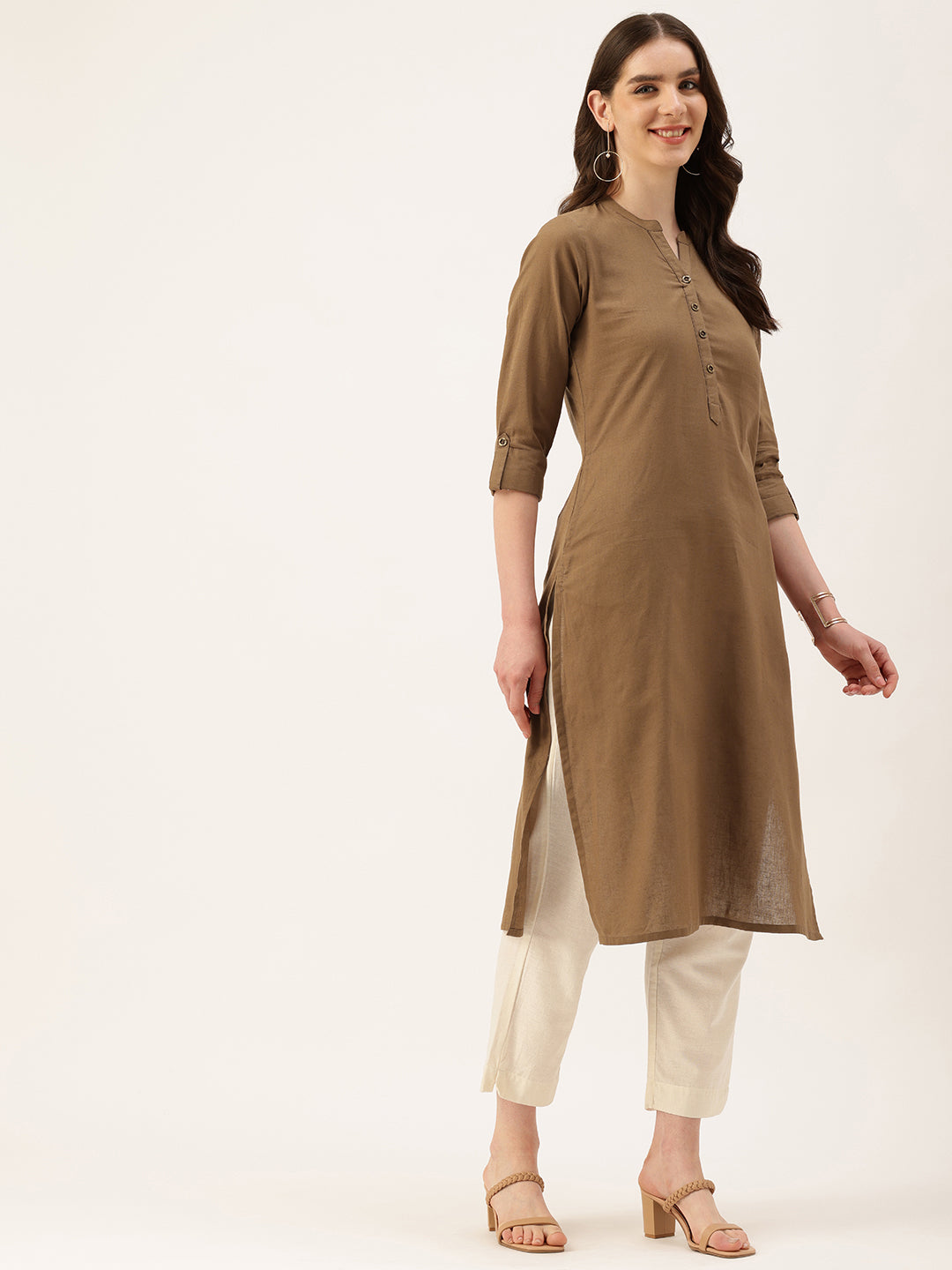 Khaki Mandarin Collar Kurta