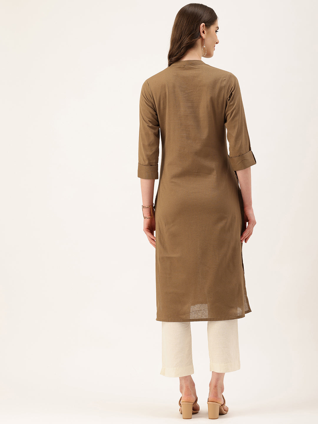 Khaki Mandarin Collar Kurta