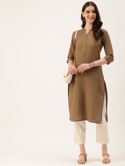 Khaki Mandarin Collar Kurta