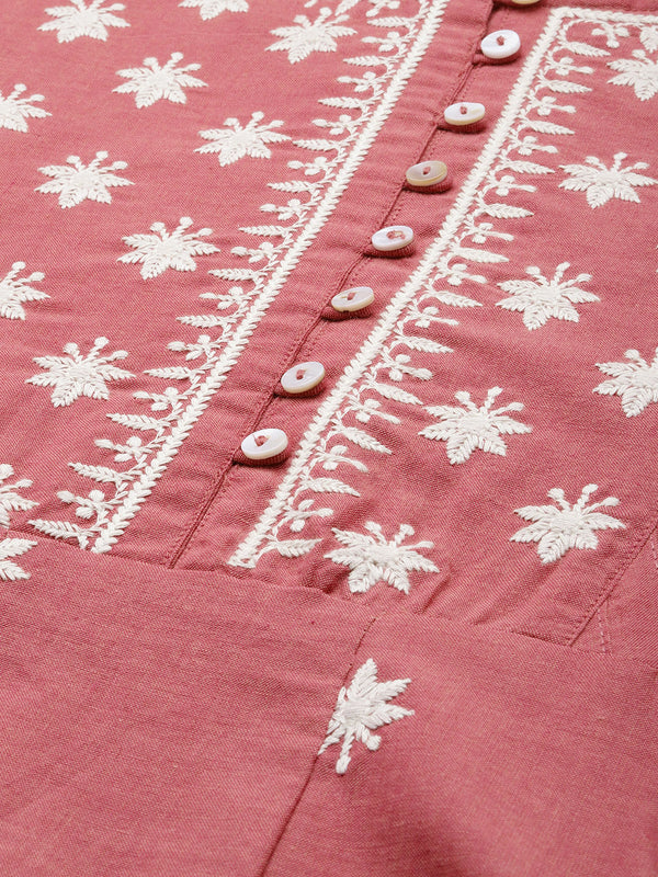 Pink Floral Embroidered Thread Work Kurta