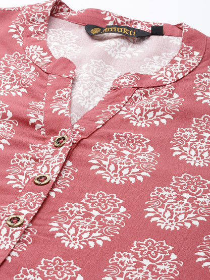 Pink & White Ethnic Motifs Printed Kurta