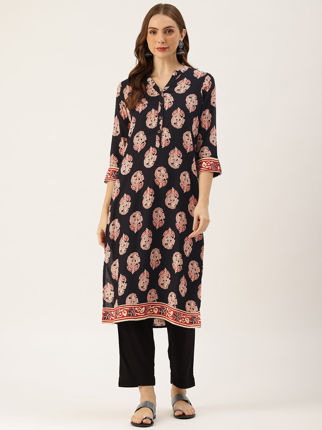 Black Butti Printed Straight Kurta