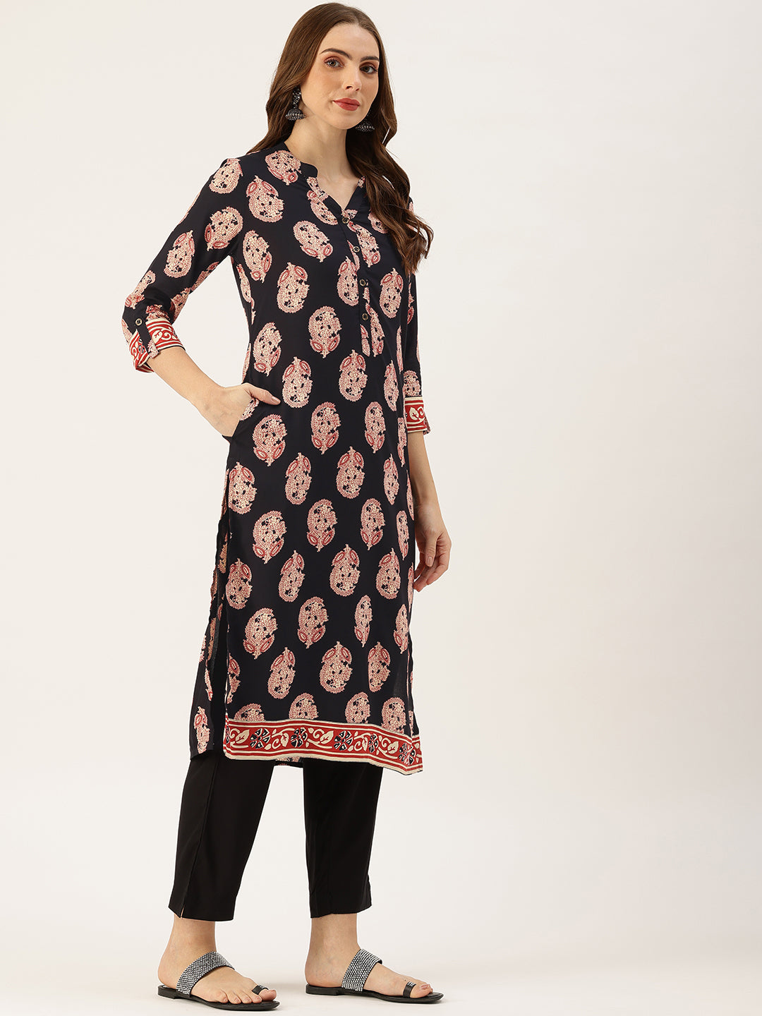 Black Butti Printed Straight Kurta