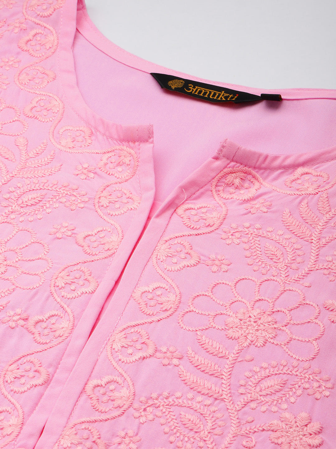 Pink Floral Embroidered  Kurta