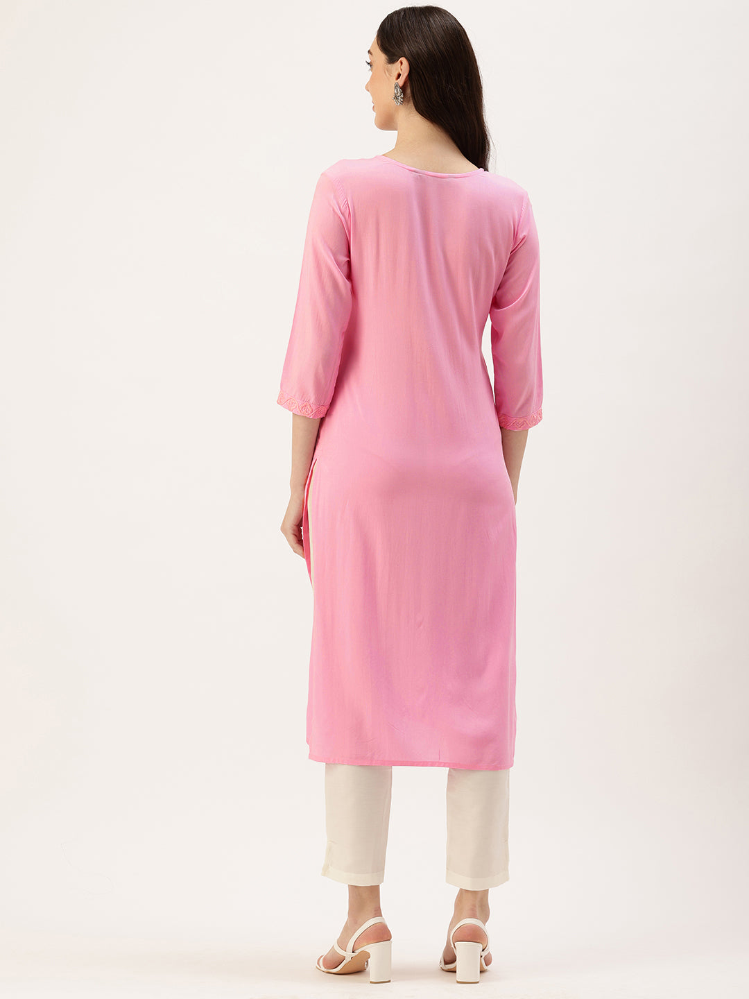 Pink Floral Embroidered  Kurta