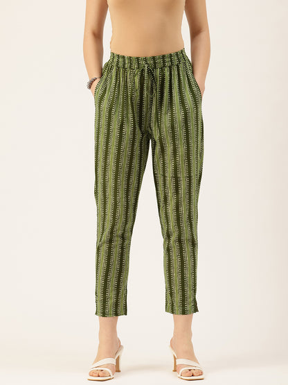 Green Striped Printed Pencil  Pant