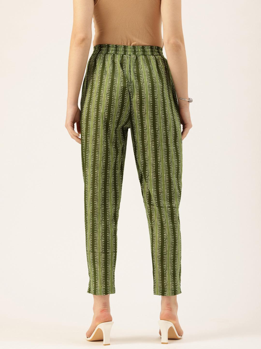 Green Striped Printed Pencil  Pant