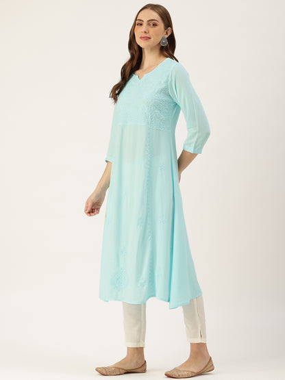 Blue Floral Embroidered  Kurta