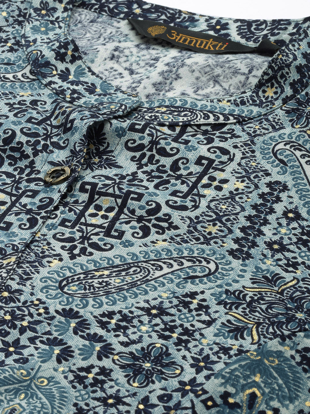 Blue Paisley Printed A Line Kurta