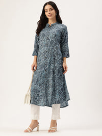 Blue Paisley Printed A Line Kurta