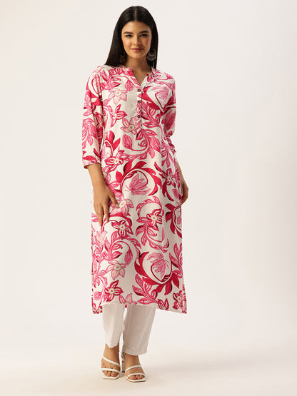 Pink White Floral Printed Kurta