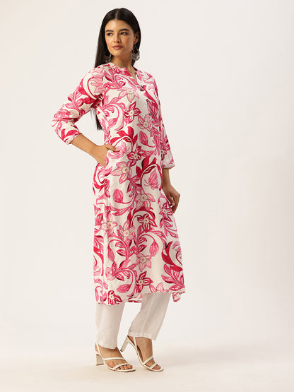 Pink White Floral Printed Kurta