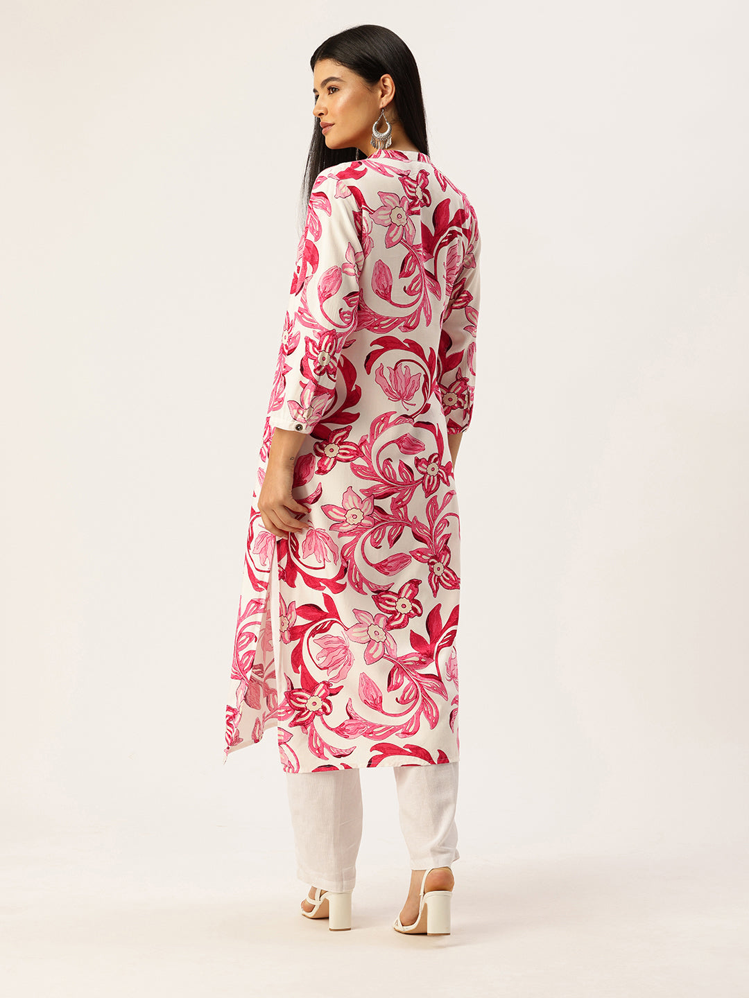 Pink White Floral Printed Kurta