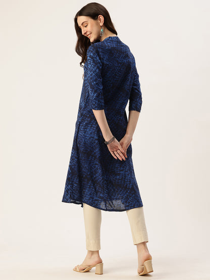 Blue Abstract Printed Mandarin Collar Kurta