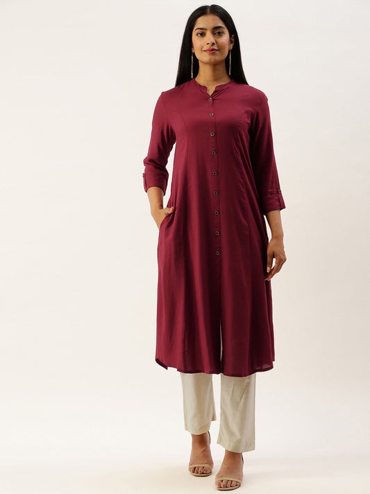 Red Essential A-Line Kurta