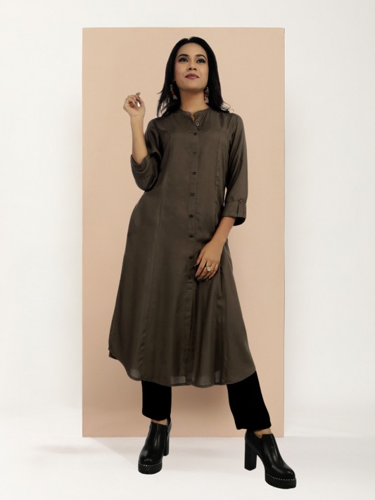 Brown Essential A-Line Kurta