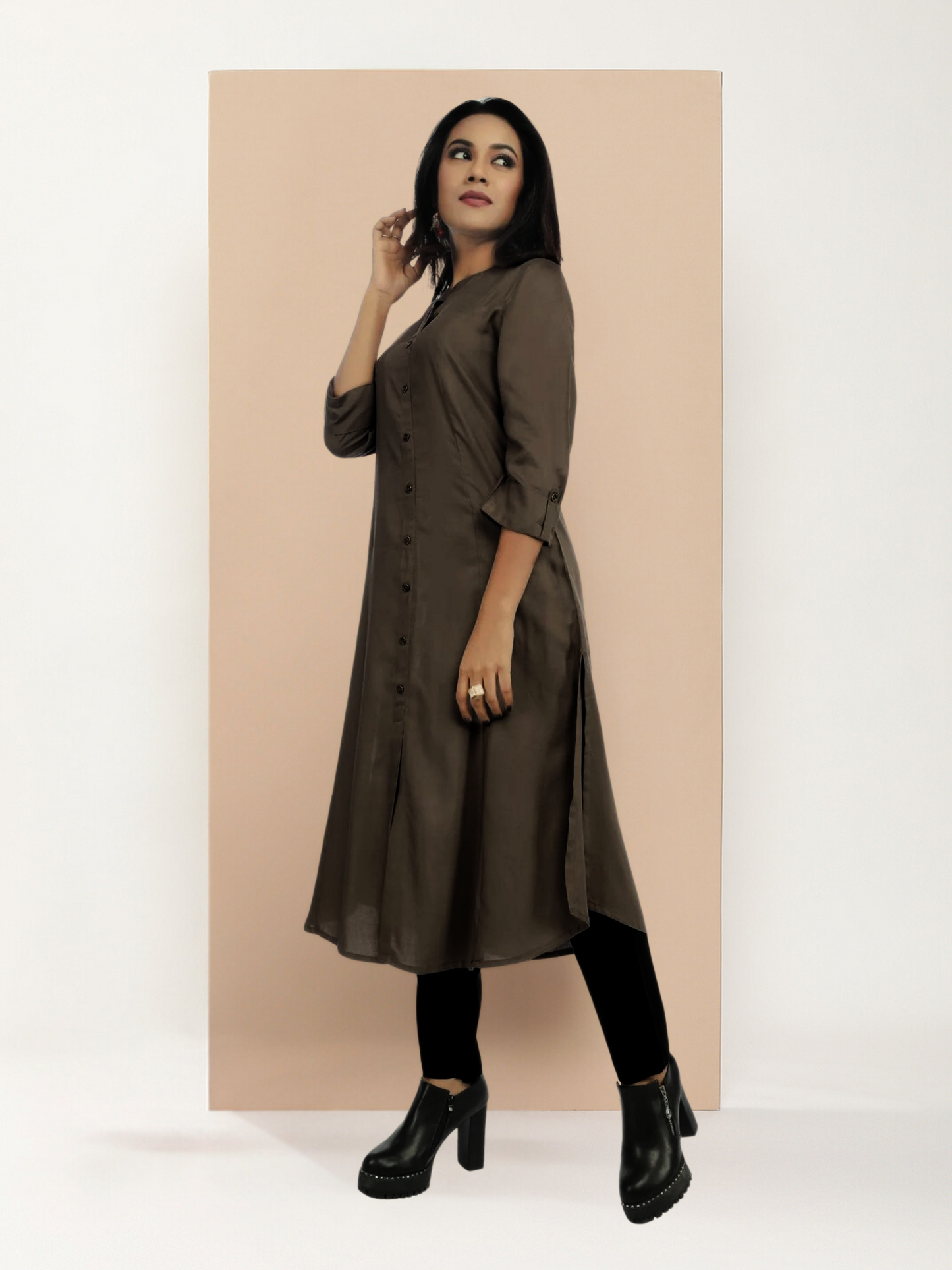 Brown Essential A-Line Kurta