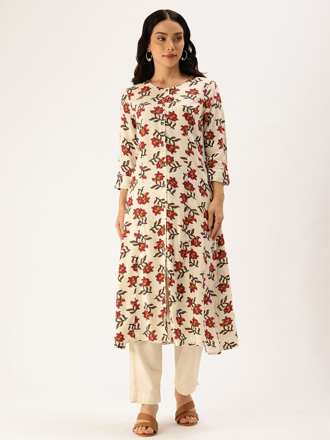 White Floral Printed Kurta