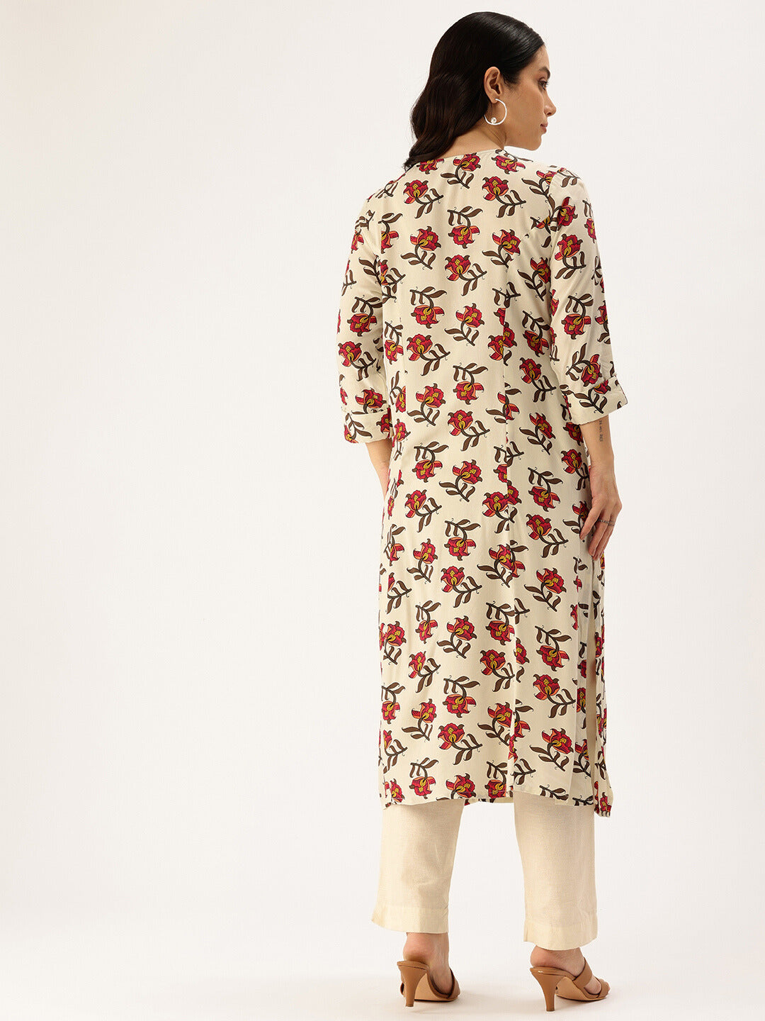 White Floral Printed Kurta