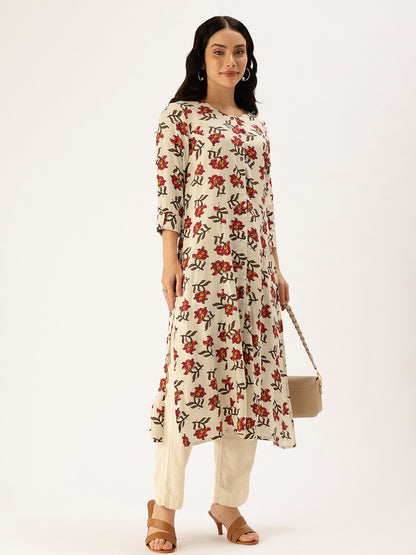 White Floral Printed Kurta