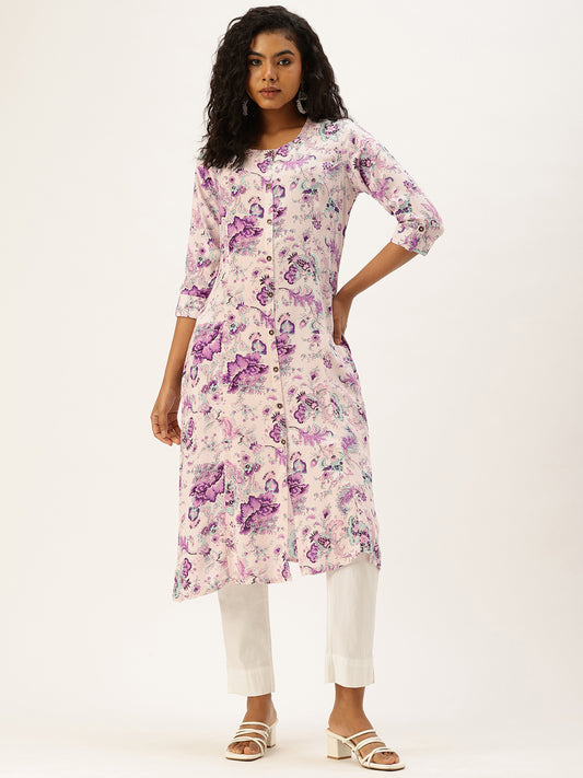 Purple Floral Printed Kurta