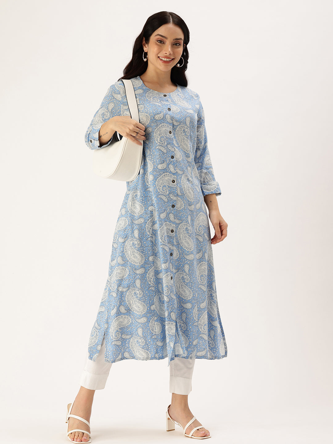 Blue Paisley Printed Straight Kurta