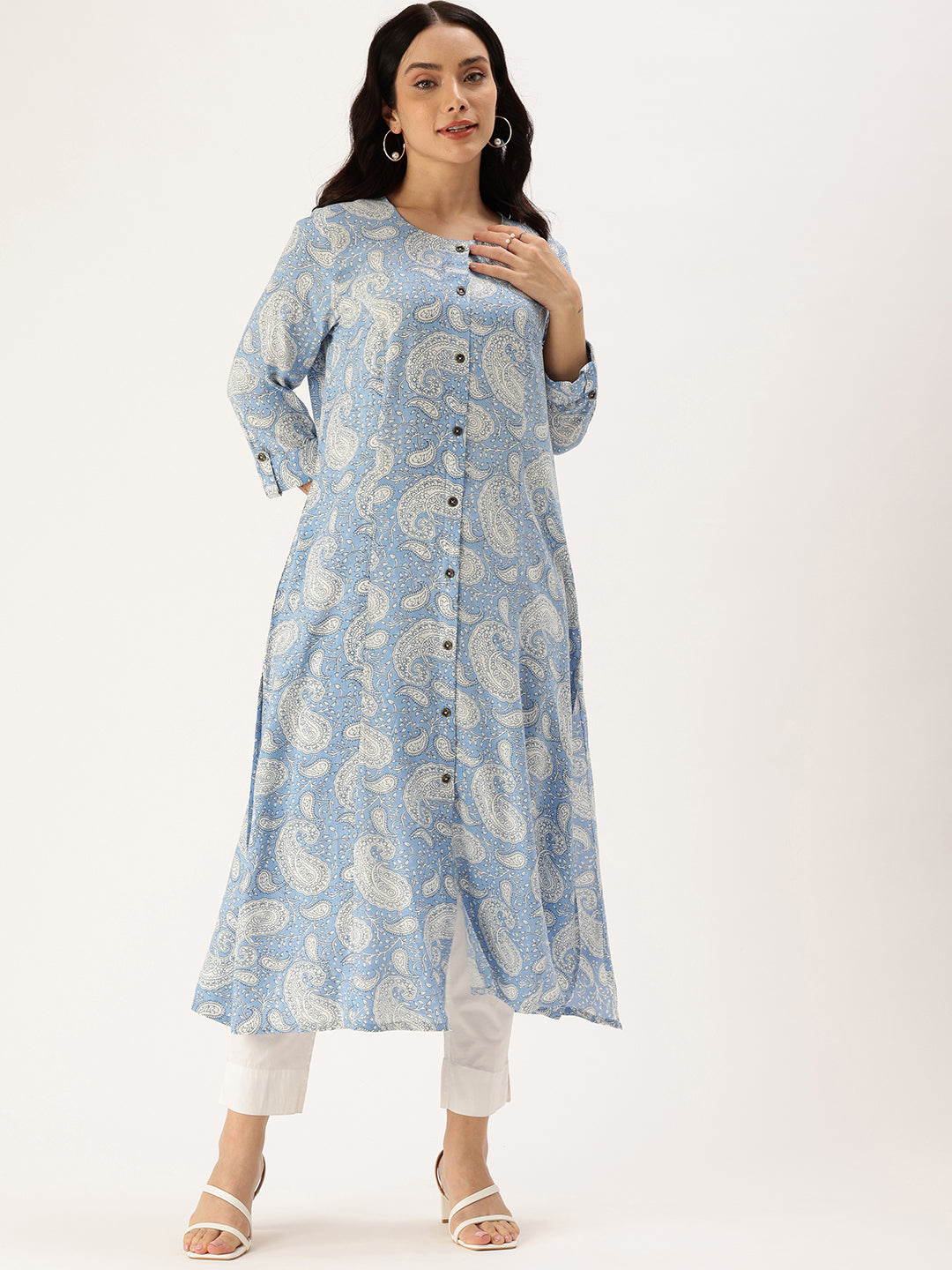 Blue Paisley Printed Straight Kurta