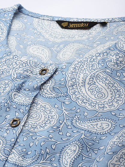 Blue Paisley Printed Straight Kurta