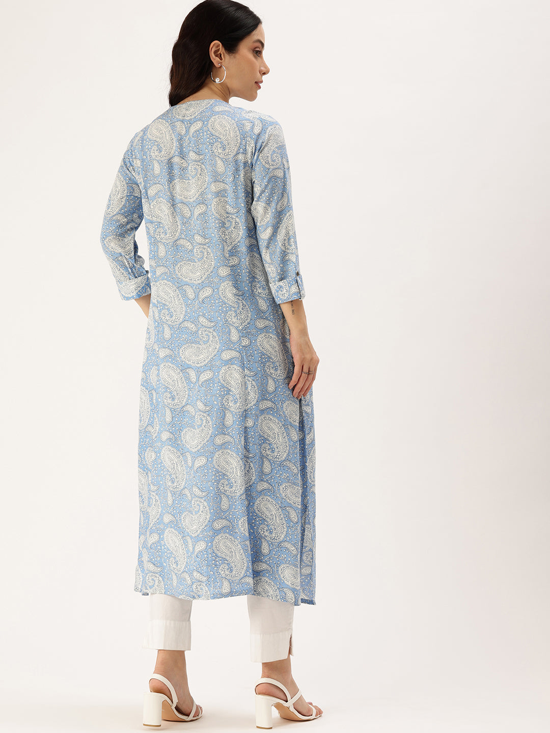 Blue Paisley Printed Straight Kurta