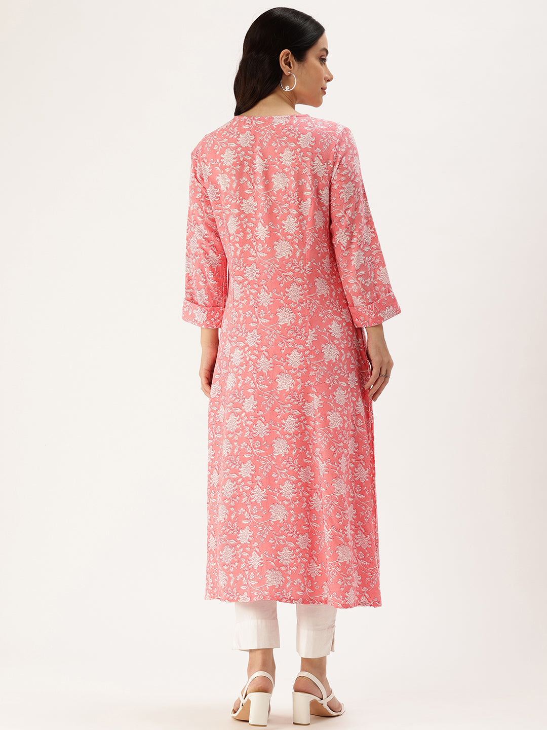 Pink Floral Printed Straight Kurta